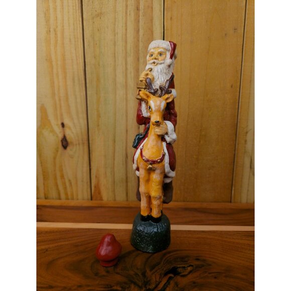Vintage Old World Santa Claus Candlestick Holder Riding Reindeer Ceramic Figurin - Picture 3 of 14